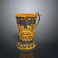 Decorative Household Mug With Yellow And Black Intricate Patterns And Handle 3d model
