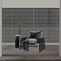 Modern Leisure Chair With Green Cushion Throw Blanket Side Table And Window Blinds Setting