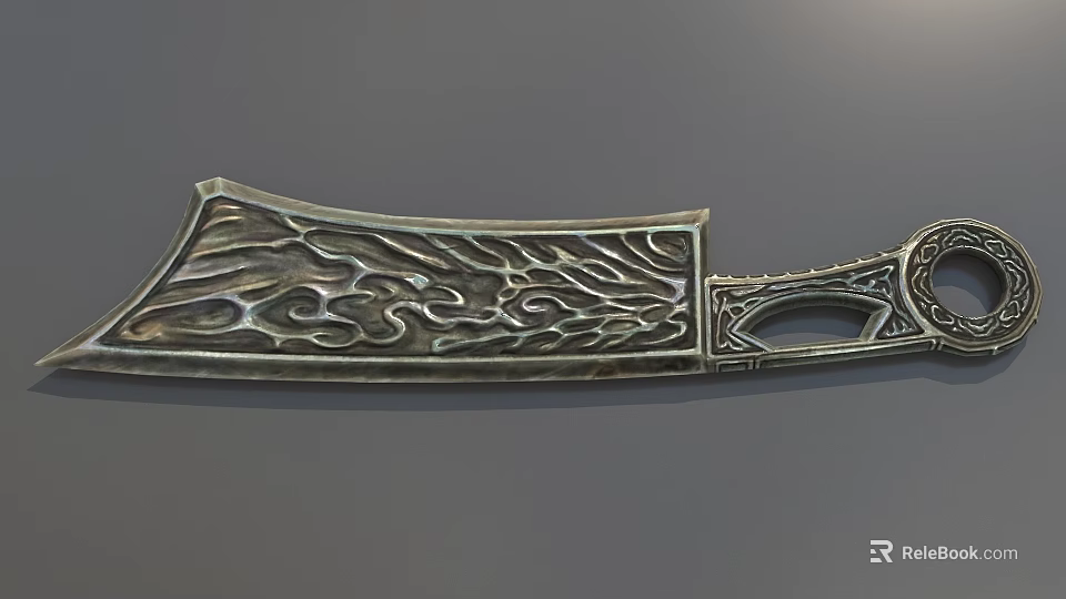 Ornate Decorative Metal Weapon with Intricate Carved Patterns on Blade and Handle 3d model 