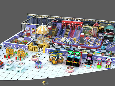 Colorful Amusement Park With Carousel Slides Game Stalls And Kids Play Zones 3d model
