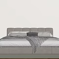 Modern Bedroom Interior Design With Gray Upholstered Bed Pillows And Blanket