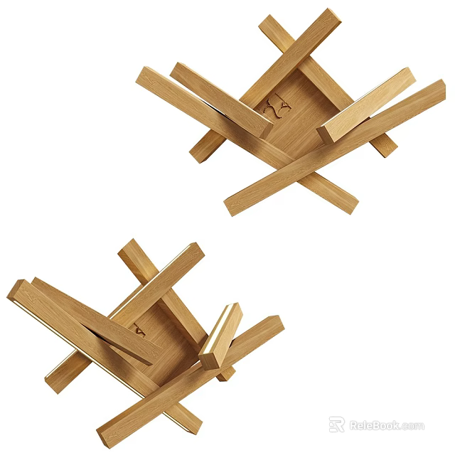 Two Wooden Doll Display Structures With Crossed Strips 3d model