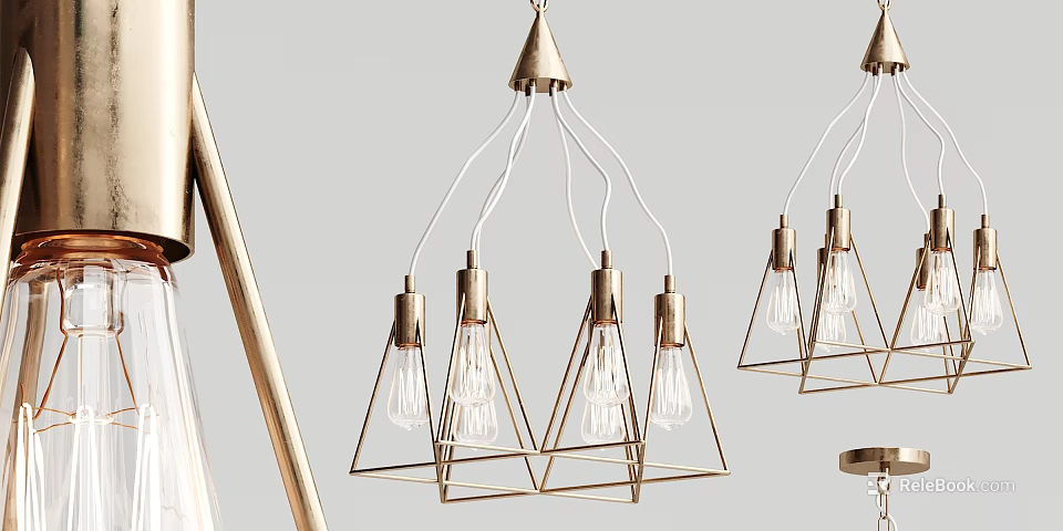 Modern Geometric Chandelier With Metal Frame And Multiple Transparent Bulbs Design 3d model 