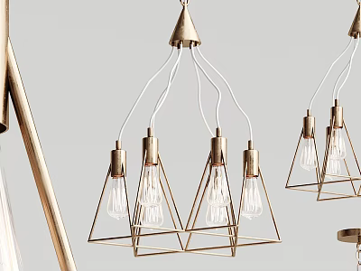Modern Geometric Chandelier With Metal Frame And Multiple Transparent Bulbs Design 3d model