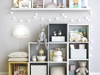 Entryway Cabinet and Side Cabinet Cute Organized Storage with Stuffed Toys Books and Decorative Lamp 3d model