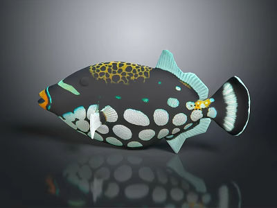 Colorful Tropical Fish With Black Body Yellow Spots Green Stripes Blue Fins And White Dots Patterns 3d model