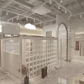 Modern Clothing Store Interior Design With White Walls Wooden Shutters Transparent Racks And Green Chair