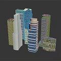 Cartoon City Skyscrapers 3D Model Scene With Colorful Modern Building Designs