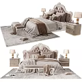 Elegant Double Bed With Tufted Headboard Decorative Pillows And Table Lamps