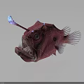 Pink Anglerfish With Luminous Lure And White Spots On Dark Background