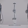 Three Shower Systems with Handheld and Overhead Sprayers in Silver Metal Design Showcasing Water Flow 3d model