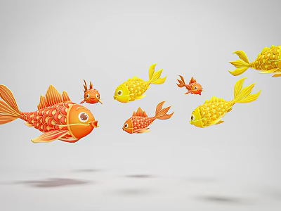 Colorful Fish Shaped Animal Wall Decor With Cute Design And Swimming Formation 3d model