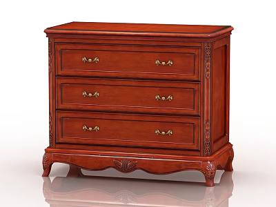 Classic Wooden Chest of Drawers With Three Drawers Golden Handles and Carved Legs 3d model