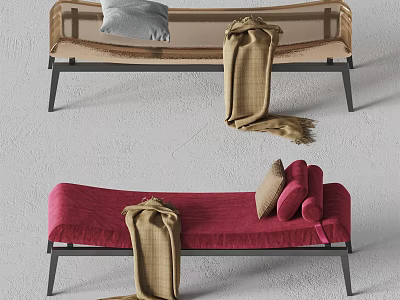 Beige And Red Chaise Lounge With Cushions Blanket And Metal Frame Design 3d model