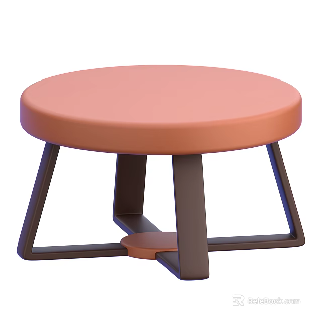 Modern Round Side Table Featuring Orange Top And Black Metal Frame Design 3d model 