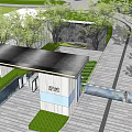 Modern Building Exterior Wall With White Light Blue Panels Green Plants And Trees
