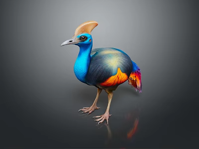 Vibrant Flying Animal With Blue Body Orange Feathers And Brown Crest Colorful Plumage 3d model