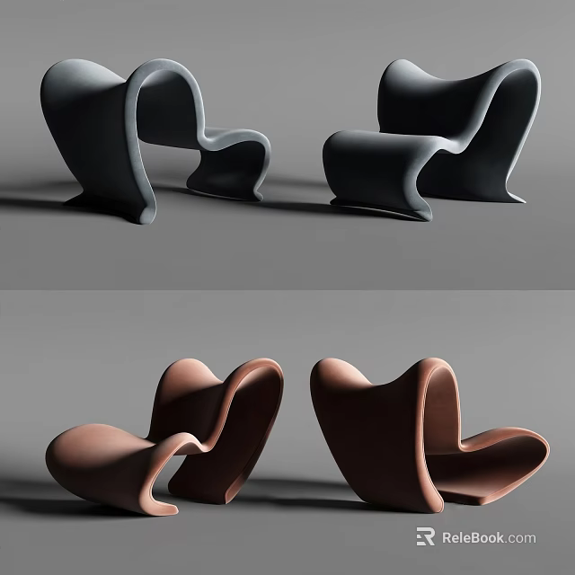 Modern Single Sofa With Curved Ergonomic Design In Black And Brown Hues 3d model 