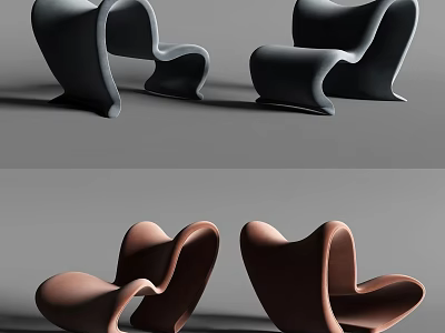 Modern Single Sofa With Curved Ergonomic Design In Black And Brown Hues 3d model