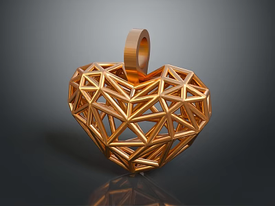 Golden Heart Shaped Pendant with Geometric Structure Fashion Jewelry Accessory for Stylish Outfits 3d model
