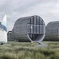 Modern Circular Detached Villa With Wooden Exterior Waterfront Large Windows And Grassland
