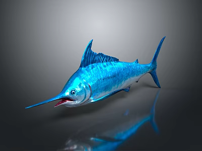 Vibrant Blue Sailfish Aquatic Animal With Long Bill Sleek Body And Surface Reflection 3d model