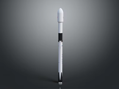 White Rocket Featuring Black Sections Conical Top And Engines At Base On Gray Background 3d model