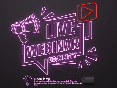 Neon Lamp Combinations For Live Webinar Design With Megaphone And YouTube Icon 3d model