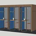 Private Office Booths With Glass Doors Wooden Frames Small Tables And Bar Stools