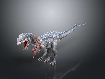 3D Feathered Dinosaur Character With Open Mouth Red Throat And Gray Spiky Body 3d model