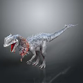 3D Feathered Dinosaur Character With Open Mouth Red Throat And Gray Spiky Body