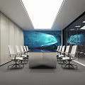 Modern Conference Room With Long Table White Chairs And Digital Display Screen