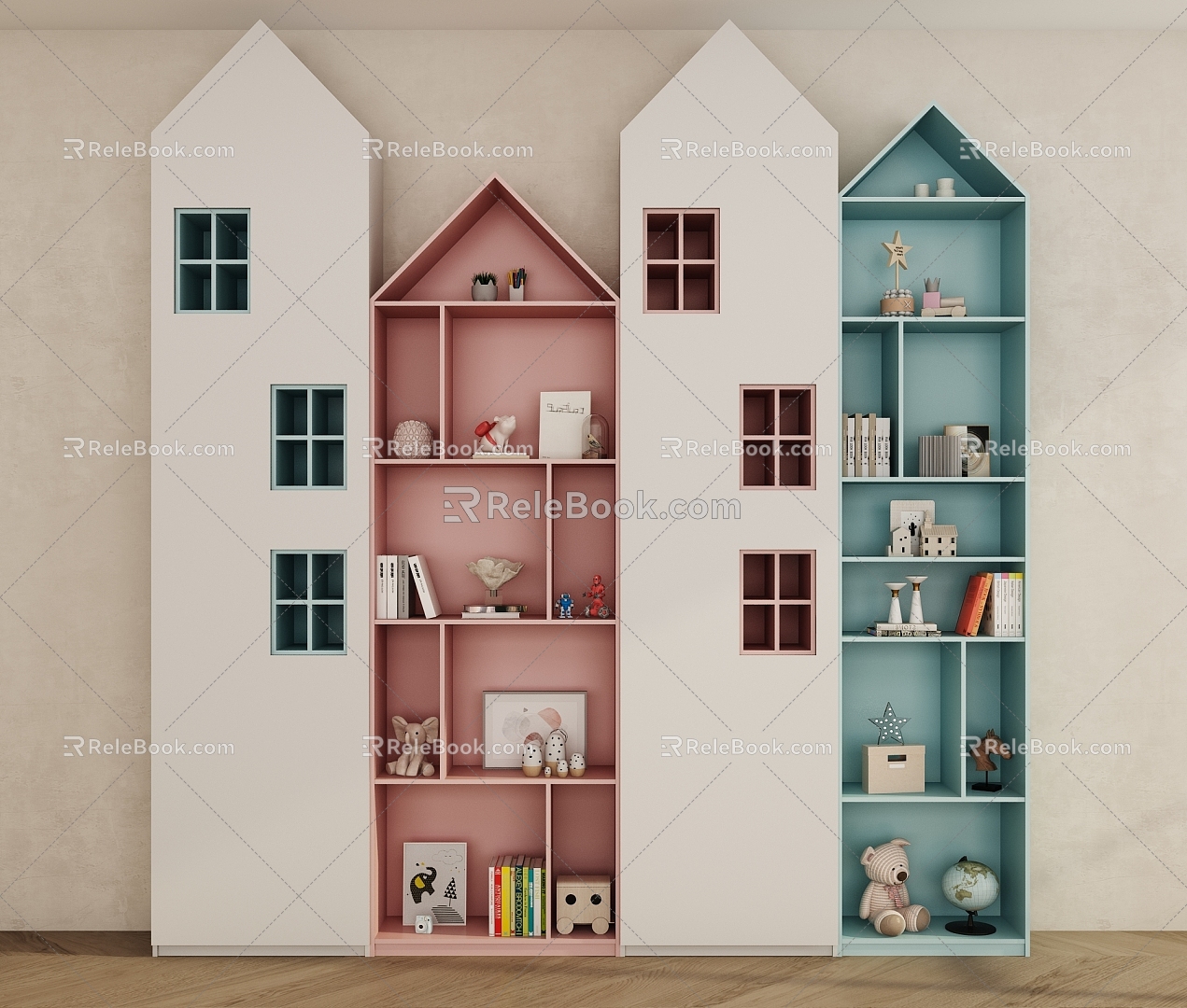 Modern Children's Room Bookcase Decorative Cabinet 3d model