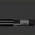 Sci Fi Lightsaber Weapon With Black Metallic Body Red Glowing Blade And Pink Energy Effects