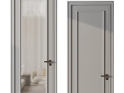Light Gray Hinged Doors Featuring Glass Panel Vertical Lines and Flat Panel Design 3d model