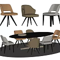 Modern Dining Set With Oval Dark Wood Table And Upholstered Multi Colored Chairs Black Legs