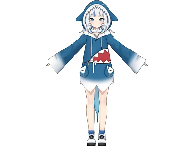 Shark Themed Game Movie Character in Blue Shark Teeth Hoodie with White Hair Blue Eyes 3d model