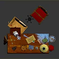 Wooden Decorative Altar Setup With Cross Statue Lamp Bucket And Tools