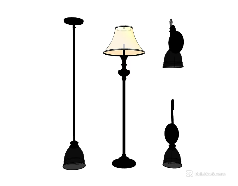 Modern Black Lighting Combinations With Floor Lamp Table Lamp And Pendant Lights 3d model