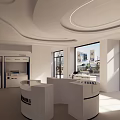 Modern Service Hall Interior With Self Service Machines Office Desk And Sofa