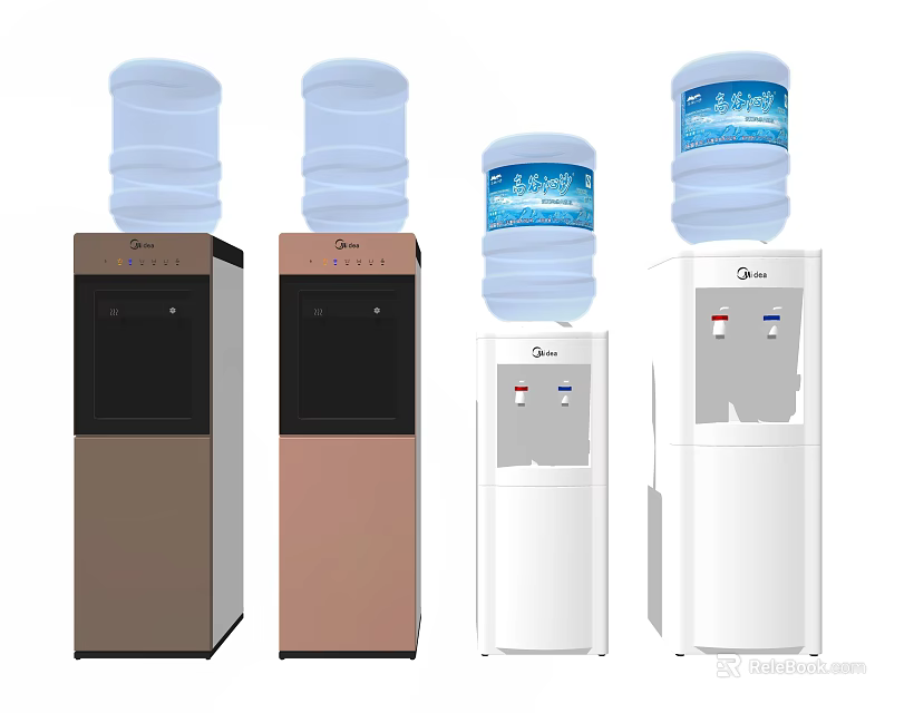 Home Water Dispensers With Various Designs And Water Bottles For Daily Use 3d model 