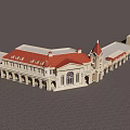 European Classical Architecture With Red Roof Clock Tower Arched Portico And White Exterior