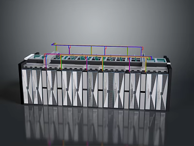 Modern Industrial Equipment Structure With Geometric Pattern Panels And Colored Support Frames 3d model