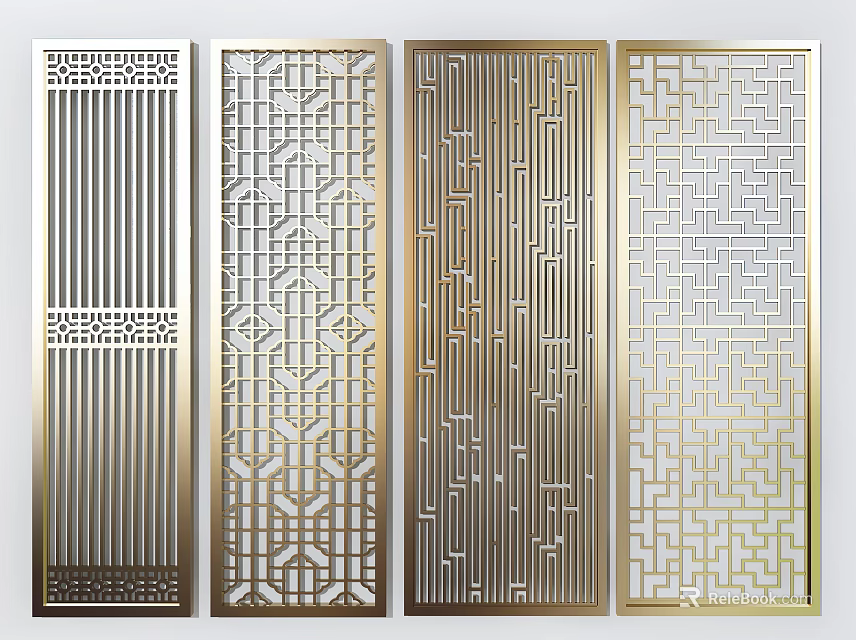 Modern Decorative Metal Room Dividers With Laser Cut Geometric Patterns 3d model