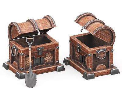 Open Wooden Chests With Shovel And Hardware Tools Storage Design 3d model