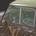 Vintage Compact Car With Louis Vuitton Monogram Pattern Brown Body And Light Green Roof