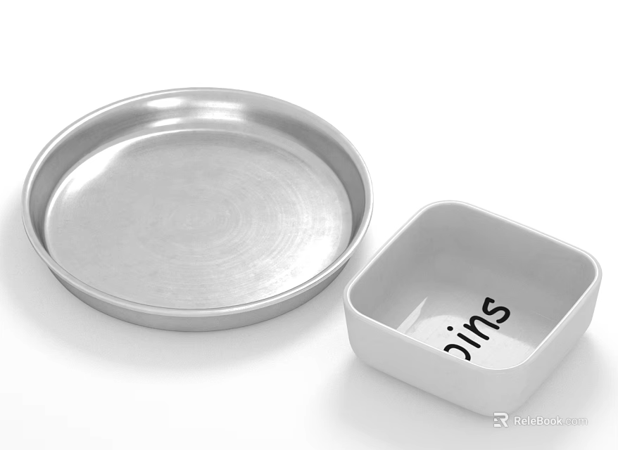 Silver Round Metal Tray And White Square Box For Pins Storage 3d model 