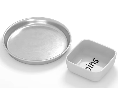 Silver Round Metal Tray And White Square Box For Pins Storage 3d model