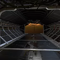 Space Station Corridor Interior With Metallic Frames And Industrial Lighting