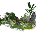 Lush Plant Combination Featuring Various Greenery Colorful Flowers and Natural Stones